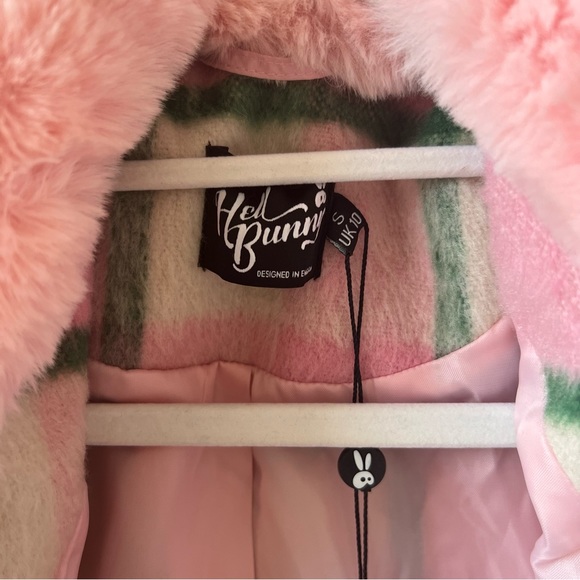 PINK/GREEN FUR TRIM COAT by HELL BUNNY 🍸 - Picture 5 of 6